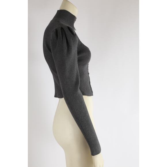 ZARA Charcoal Gray Knit Cut Out Funnel Mock Neck Button Down Sweater Size S - Picture 6 of 9